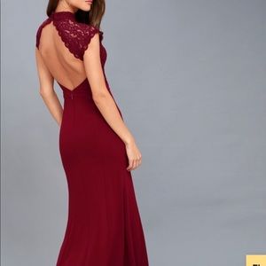 Crazy About You Burgundy Backless Lace Maxi Dress
